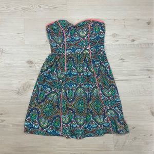 Strapless paisley print dress